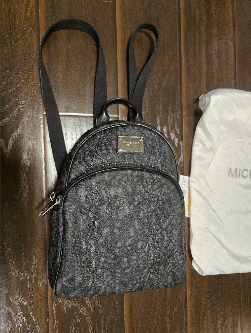 Michael Kors Signature Monogram Backpack with Dust Bag and tags black purse bag